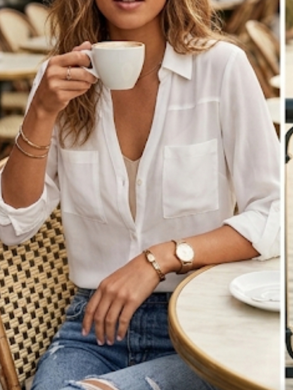 Express Portofino Semi-Sheer Button-Up Blouse XS Off White